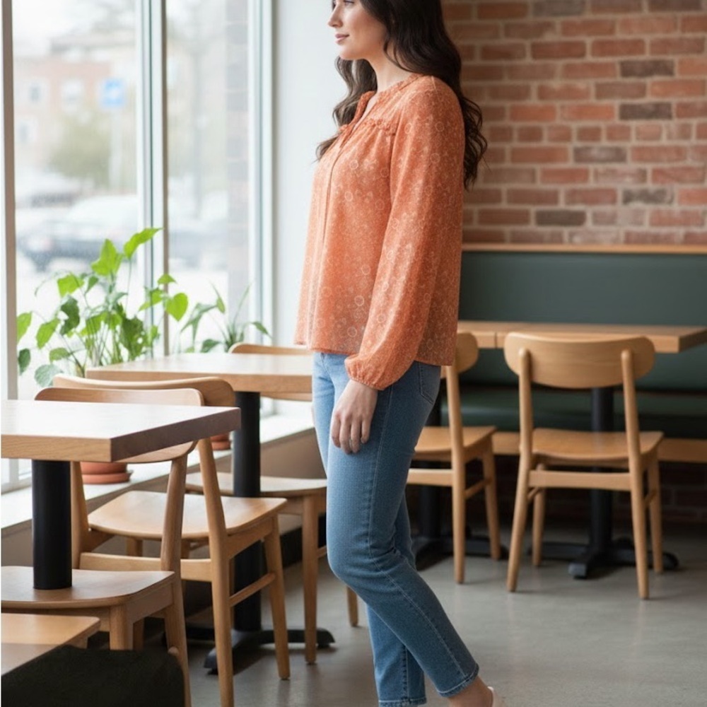 Orange Patterned Blouse - Picture 3 of 4